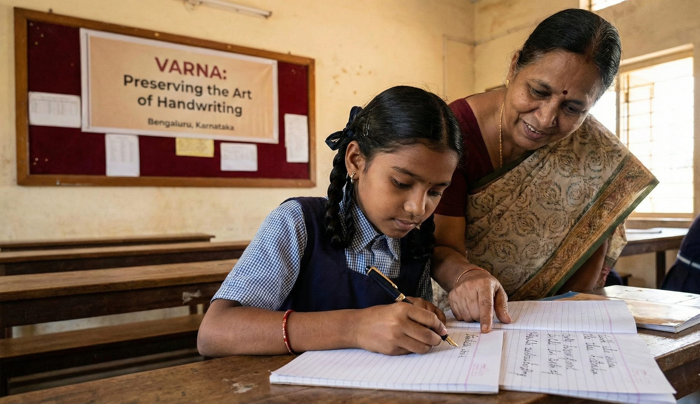 Students participating in the VARNA handwriting initiative